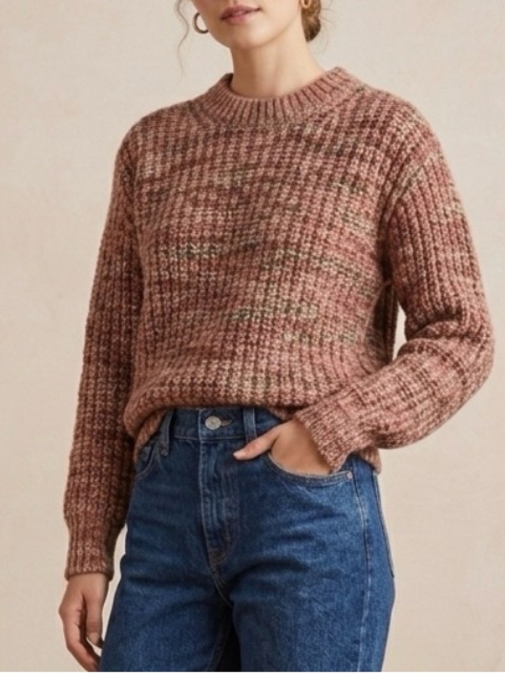 Loft Italian Made Yarn Multi-Colored Knit Crew Neck Pullover Sweater